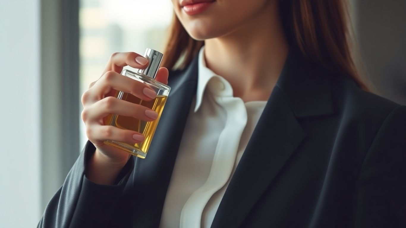 Woman applying office-appropriate perfume.