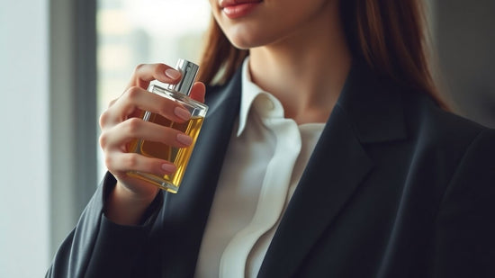 Woman applying office-appropriate perfume.