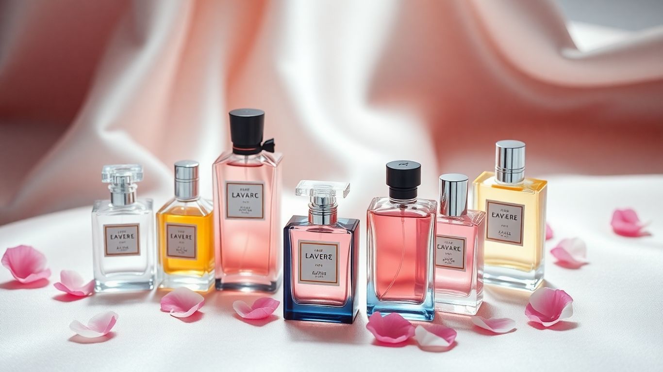 Elegant perfume bottles with floral accents.