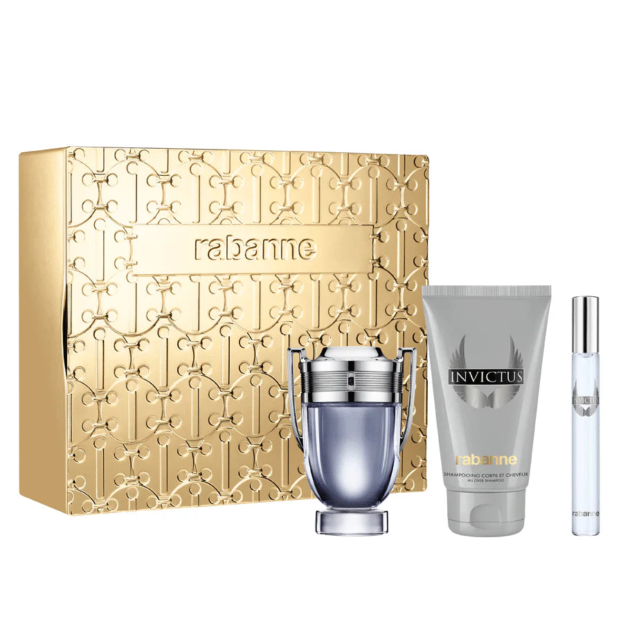 Paco Rabanne Invictus 50ml EDT Spray + 10ml EDT Spray + 100ml All Over Shampoo Gift Set 2024