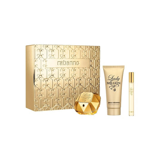 Paco Rabanne Lady Million 80ml EDP Spray + 10ml EDP Spray + 100ml Body Lotion Gift Set 2024