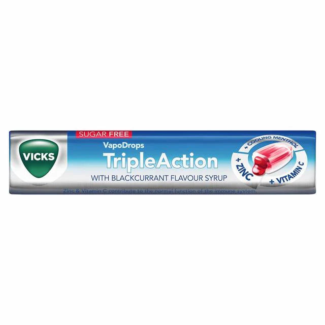 Vicks Triple Action Sugar Free Lozenges Blackcurrant 42G