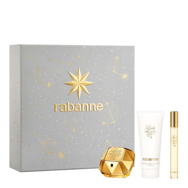 Paco Rabanne Lady Million 50ml EDP Spray + 10ml EDP Spray + 75ml Body Lotion Gift Set 2025