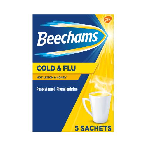 Beechams Cold&Flu 5 Sachets Hot Honey & Lemon