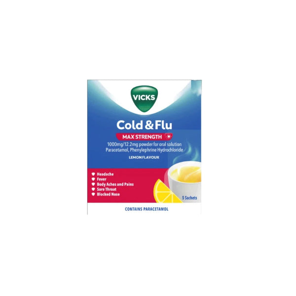 Vicks Cold & Flu Max Powder Lemon 5 Sachets