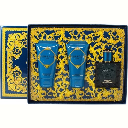 Versace Eros 50ml Eau De Toilette Spray+ 50ml Shower gel + 50ml Aftershave Balm Gift Set 2023