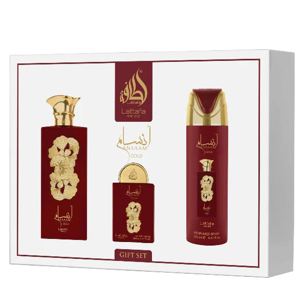 Lattafa Pride Ansaam Gold 100ml EDP Spray + 20ml EDP Spray + 200ml Perfumed Spray Gift Set