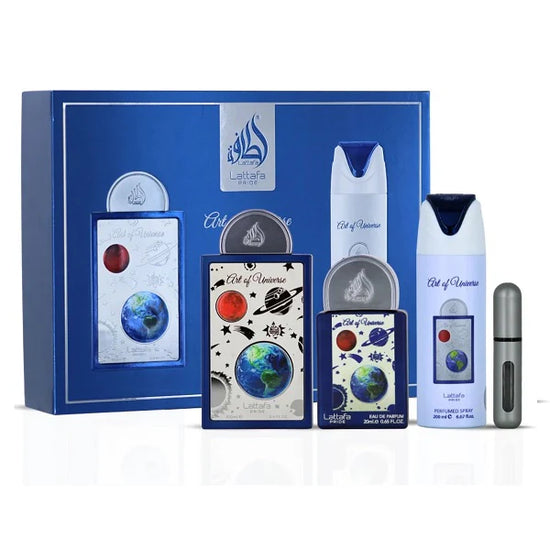 Lattafa Pride Art Of Universe 100ml EDP Spray + 20ml EDP Spray + 200ml Perfumed Spray Gift Set