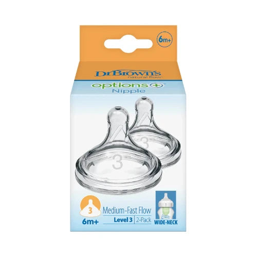 Dr. Brown's Level 3 Natural Flow Teats 6m+ - 2 Silicone Teats