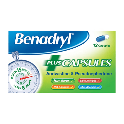 Benadryl Relief Plus Decong 12 Capsules