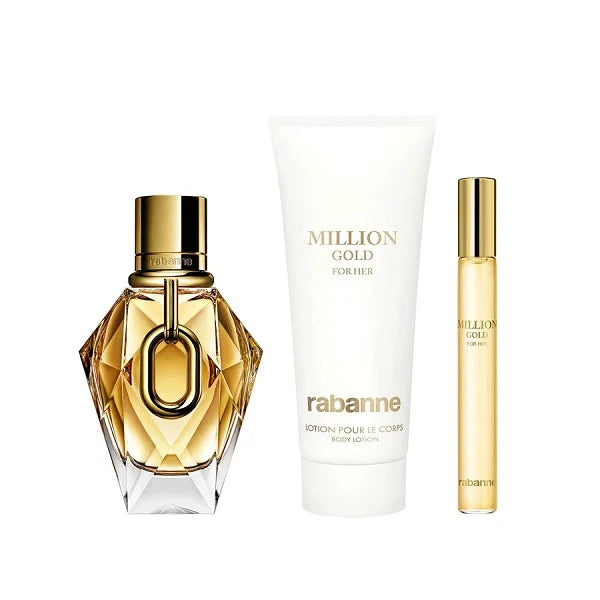Paco Rabanne Million Gold For Her 50ml EDP Spray + 10ml EDP + 100ml Body Lotion Gift Set