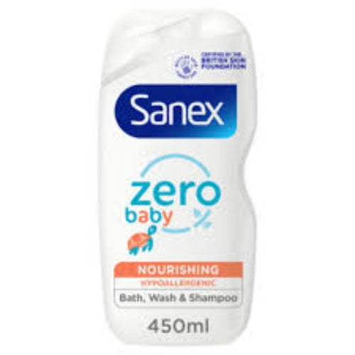 SANEX ZERO% BABY BATH FOAM & SHAMPOO NOURISH 450ML