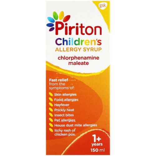 Piriton Syrup - 150ml - Relieves Skin Food Pet House Allergies And Hayfever