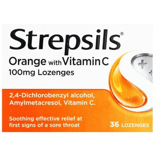 Strepsils Orange With Vitamin C 100mg 36 Lozenges