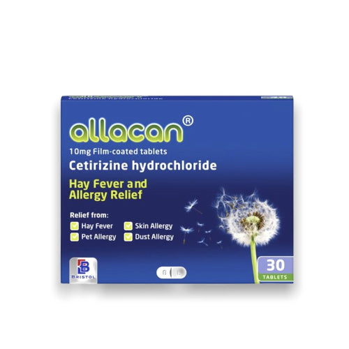 Allacan Cetirizine Hayfever Allergy Tablets 30 Tablets