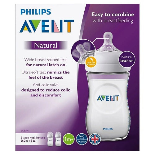 Philips Avent Baby Bottle Natural 1m+ Transparent-2 X 260ml Scf033/27