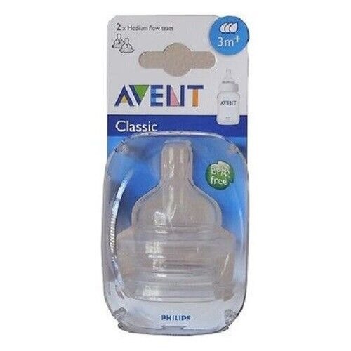 Avent Classic Medium Flow Teats For 3m+ Bpa Free - 2 Teats