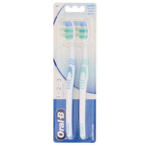 ORAL-B 1.2.3. CLASSIC CARE MEDIUM TWIN PACK TOOTHBRUSH -COLOURS MAY BE VARY