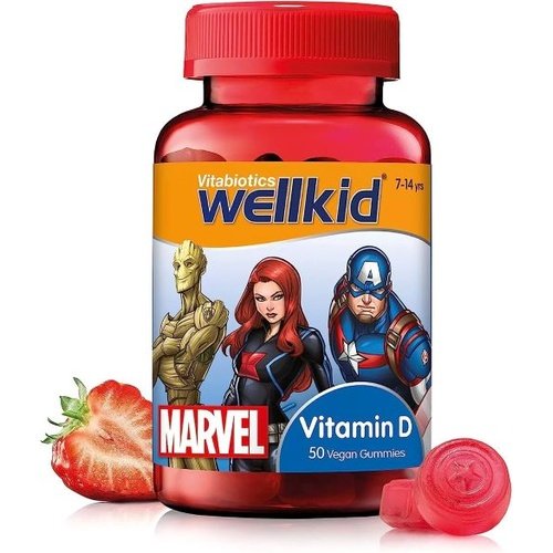 Vitabiotics Wellkid Marvel Vitamin D 50 Soft Vegetarian/vegan Jellies Strawberry