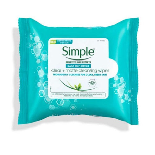 Simple Clear And Matt Cleansing Wipes Daily Skin Detox 25 Wipes