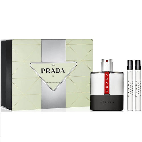 Prada Luna Rossa Carbon 100ml Eau De Toilette Spray + 2x10ml EDT Spray Gift Set 2023