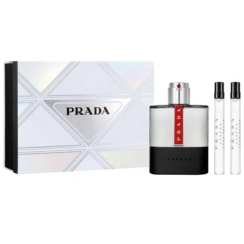 Prada Luna Rossa Carbon 100ml Eau De Toilette + 2 x 10ml EDT Spray Gift Set