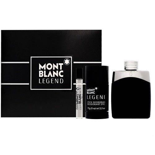 Mont Blanc Legend 100ml EDT Spray + 7.5ml EDT Spray + 75g Deodorant Stick Gift Set