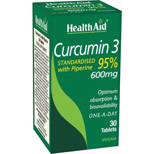 Health Aid Curcumin 3 Standardised With Piperin 95% 600mg 30 Tablets