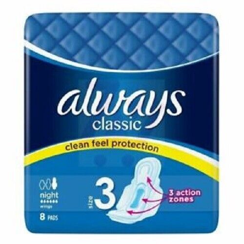 Always Classic Night Size 3 Clean Feel Protection 8 Pads