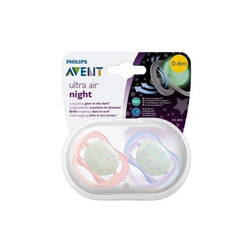 Philips Avent Ultra Air Night Twin Pack Soothers Mixed Colours 0-6m-2pcs