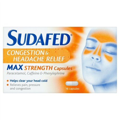 SUDAFED CONGESTION & HEADACHE RELIEF MAX STRENGTH 16 CAPSULES