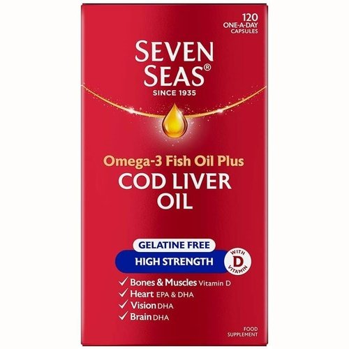 Seven Seas Cod Liver Oil Gelatine Free High Strength 120 Capsules