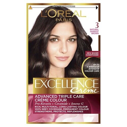 Loreal Paris  Excellence Cream 3 Natural Darkest Brown Hair Colour