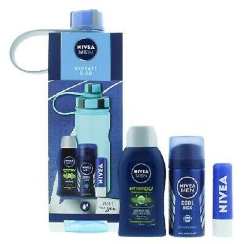 Nivea Men Hydrate & Go 4 Pieces Blue Water Bottle  And Mini Gift Set