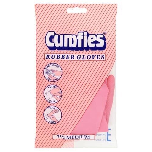 Cumfies Rubber Gloves 7 1/2 Medium- 1 Pair Pink