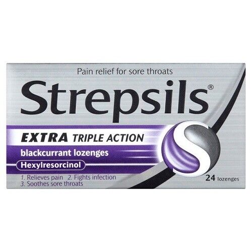 Strepsils Extra Triple Action Blackcurrant 24 Lozenges