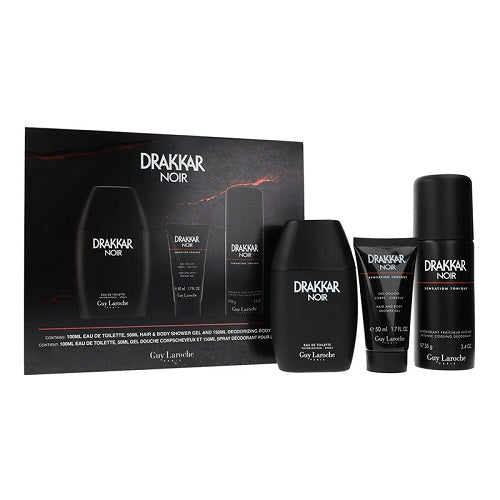 Guy Laroche Drakkar Noir 100ml EDT  + 50ml Hair & Body Shower Gel + 150ml Deodorizing Body Spray Gift Set 2023